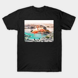 Flamingo, City, Creative,Collage, Scandinavian art, Modern art, Wall art, Print, Minimalistic, Modern T-Shirt